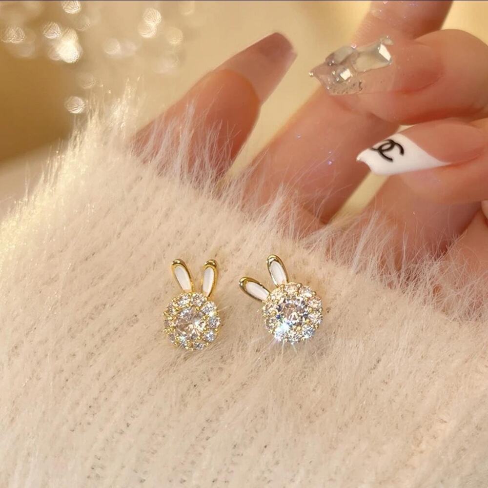 Bunny stud earrings with rhinestones, shiny and cute, great for party